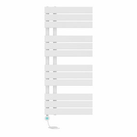 Right Radiators Prefilled Thermostatic Electric Heated Towel Rail Flat Panel Ladder Warmer Rads - 1126x500mm White