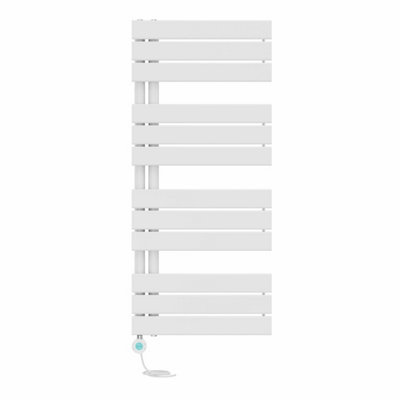 Right Radiators Prefilled Thermostatic Electric Heated Towel Rail Flat Panel Ladder Warmer Rads - 1126x500mm White