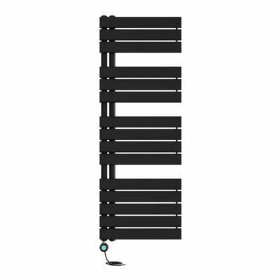 Right Radiators Prefilled Thermostatic Electric Heated Towel Rail Flat Panel Ladder Warmer Rads - 1380x500mm Black