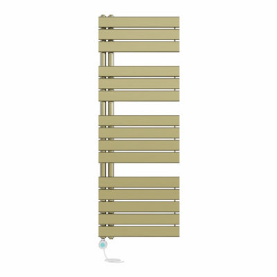 Right Radiators Prefilled Thermostatic Electric Heated Towel Rail Flat Panel Ladder Warmer Rads - 1380x500mm Brushed Brass