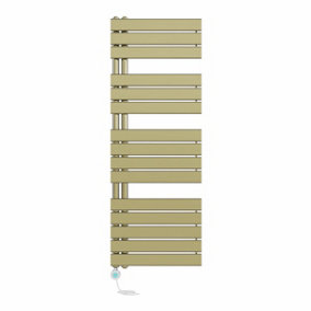 Right Radiators Prefilled Thermostatic Electric Heated Towel Rail Flat Panel Ladder Warmer Rads - 1380x500mm Brushed Brass