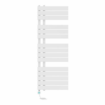 Right Radiators Prefilled Thermostatic Electric Heated Towel Rail Flat Panel Ladder Warmer Rads - 1380x500mm White