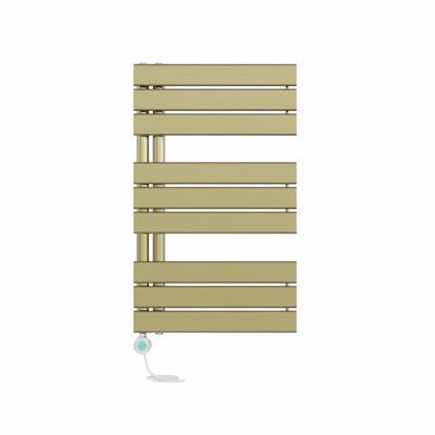 Right Radiators Prefilled Thermostatic Electric Heated Towel Rail Flat Panel Ladder Warmer Rads - 824x500mm Brushed Brass