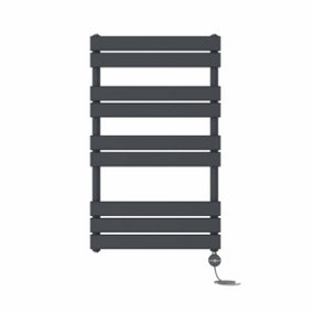 Right Radiators Prefilled Thermostatic Electric Heated Towel Rail Flat Panel Ladder Warmer Rads - Anthracite 1000x600 mm