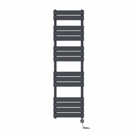 Right Radiators Prefilled Thermostatic Electric Heated Towel Rail Flat Panel Ladder Warmer Rads - Anthracite 1600x450 mm