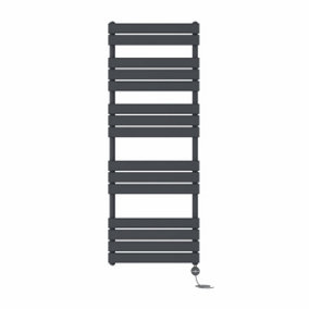 Right Radiators Prefilled Thermostatic Electric Heated Towel Rail Flat Panel Ladder Warmer Rads - Anthracite 1600x600 mm