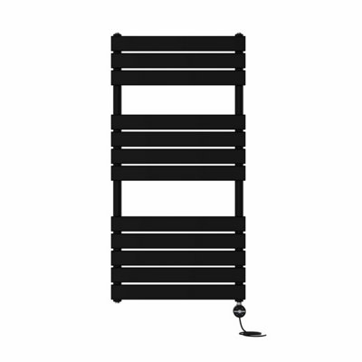 Right Radiators Prefilled Thermostatic Electric Heated Towel Rail Flat Panel Ladder Warmer Rads - Black 1200x600 mm