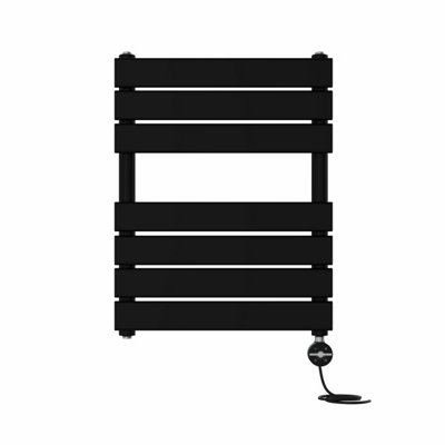 Right Radiators Prefilled Thermostatic Electric Heated Towel Rail Flat Panel Ladder Warmer Rads - Black 650x500 mm