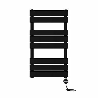 Right Radiators Prefilled Thermostatic Electric Heated Towel Rail Flat Panel Ladder Warmer Rads - Black 800x450 mm