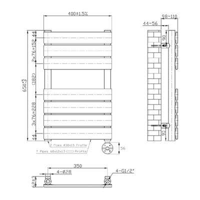 Right Radiators Prefilled Thermostatic Electric Heated Towel Rail Flat Panel Ladder Warmer Rads - Chrome 650x400 mm