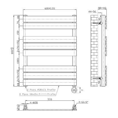 Right Radiators Prefilled Thermostatic Electric Heated Towel Rail Flat Panel Ladder Warmer Rads - White 800x600 mm