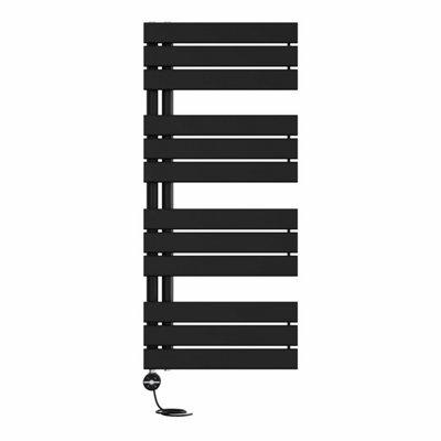 Right Radiators Prefilled Thermostatic Electric Heated Towel Rail Flat Panel Rads Bathroom Ladder Warmer - 1126x500mm Black