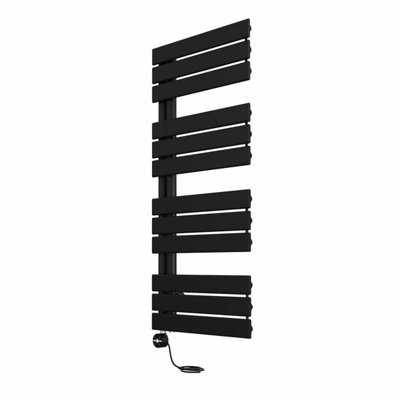 Right Radiators Prefilled Thermostatic Electric Heated Towel Rail Flat Panel Rads Bathroom Ladder Warmer - 1126x500mm Black