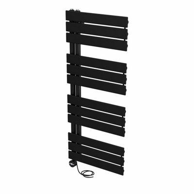 Right Radiators Prefilled Thermostatic Electric Heated Towel Rail Flat Panel Rads Bathroom Ladder Warmer - 1126x500mm Black