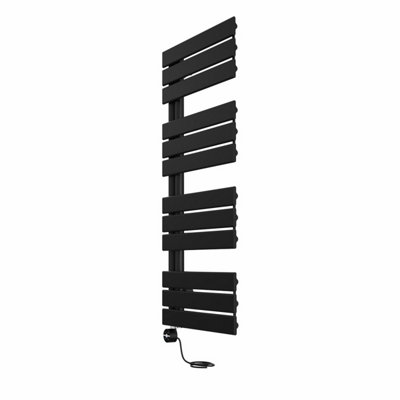 Right Radiators Prefilled Thermostatic Electric Heated Towel Rail Flat Panel Rads Bathroom Ladder Warmer - 1126x500mm Black