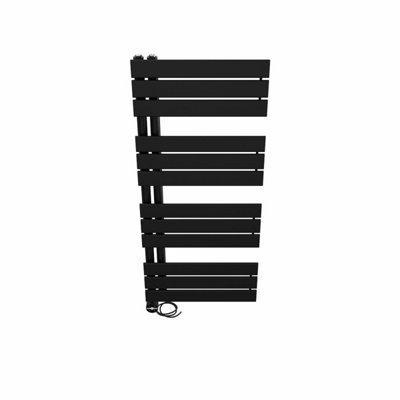 Right Radiators Prefilled Thermostatic Electric Heated Towel Rail Flat Panel Rads Bathroom Ladder Warmer - 1126x500mm Black