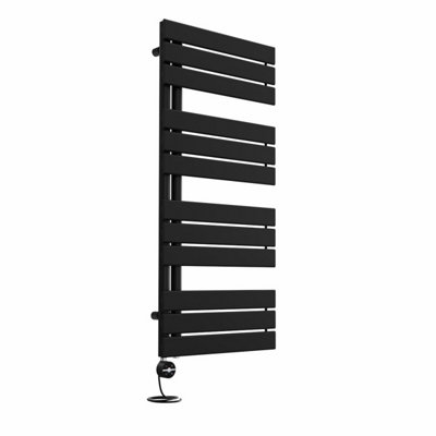 Right Radiators Prefilled Thermostatic Electric Heated Towel Rail Flat Panel Rads Bathroom Ladder Warmer - 1126x500mm Black