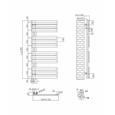 Right Radiators Prefilled Thermostatic Electric Heated Towel Rail Flat Panel Rads Bathroom Ladder Warmer - 1126x500mm Black