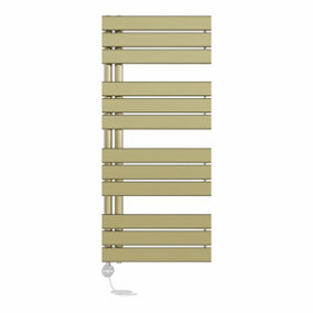 Right Radiators Prefilled Thermostatic Electric Heated Towel Rail Flat Panel Rads Ladder Warmer - 1126x500mm Brushed Brass