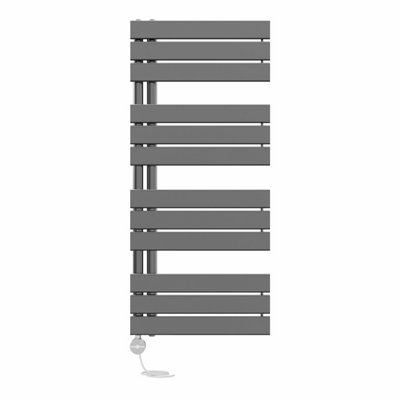 Right Radiators Prefilled Thermostatic Electric Heated Towel Rail Flat Panel Rads Ladder Warmer - 1126x500mm Gunmetal