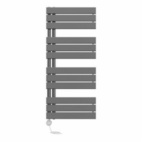 Right Radiators Prefilled Thermostatic Electric Heated Towel Rail Flat Panel Rads Ladder Warmer - 1126x500mm Gunmetal