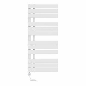 Right Radiators Prefilled Thermostatic Electric Heated Towel Rail Flat Panel Rads Ladder Warmer - 1126x500mm White