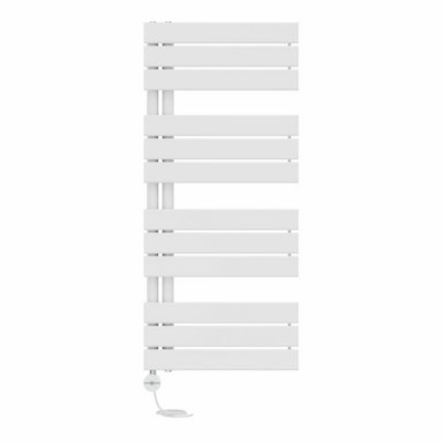 Right Radiators Prefilled Thermostatic Electric Heated Towel Rail Flat Panel Rads Ladder Warmer - 1126x500mm White