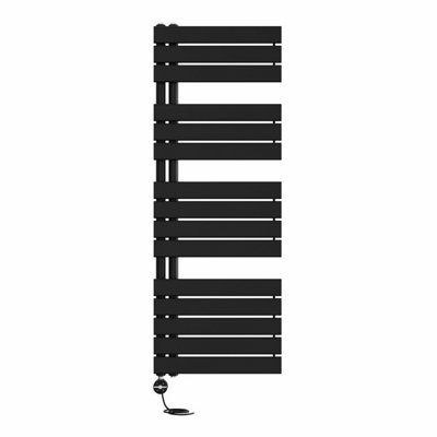 Right Radiators Prefilled Thermostatic Electric Heated Towel Rail Flat Panel Rads Ladder Warmer - 1380x500mm Black