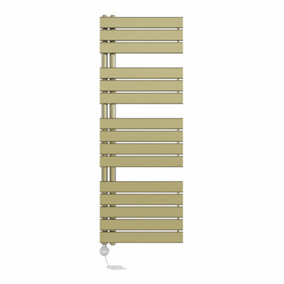Right Radiators Prefilled Thermostatic Electric Heated Towel Rail Flat Panel Rads Ladder Warmer - 1380x500mm Brushed Brass