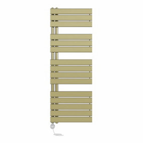 Right Radiators Prefilled Thermostatic Electric Heated Towel Rail Flat Panel Rads Ladder Warmer - 1380x500mm Brushed Brass