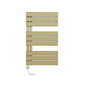 Right Radiators Prefilled Thermostatic Electric Heated Towel Rail Flat Panel Rads Ladder Warmer - 824x500mm Brushed Brass