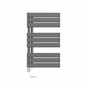 Right Radiators Prefilled Thermostatic Electric Heated Towel Rail Flat Panel Rads Ladder Warmer - 824x500mm Gunmetal