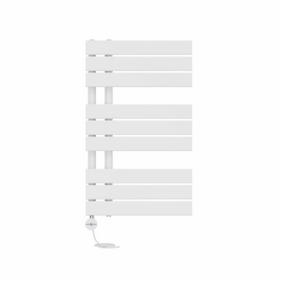 Right Radiators Prefilled Thermostatic Electric Heated Towel Rail Flat Panel Rads Ladder Warmer - 824x500mm White