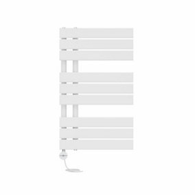 Right Radiators Prefilled Thermostatic Electric Heated Towel Rail Flat Panel Rads Ladder Warmer - 824x500mm White