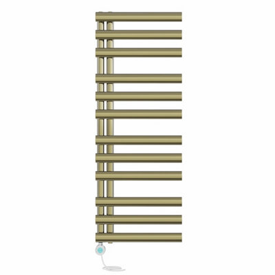 Right Radiators Prefilled Thermostatic Electric Heated Towel Rail Oval Column Ladder Warmer Rads - 1200x450mm Brushed Brass