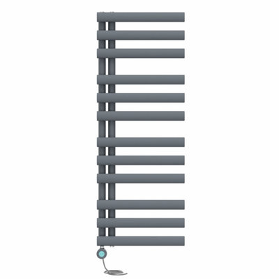 Right Radiators Prefilled Thermostatic Electric Heated Towel Rail Oval Column Ladder Warmer Rads - 1200x450mm Sand Grey