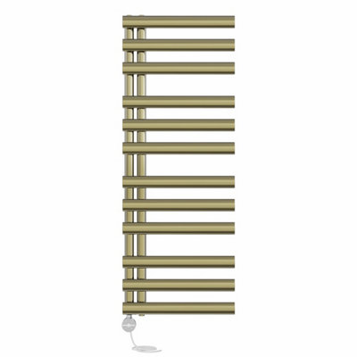 Right Radiators Prefilled Thermostatic Electric Heated Towel Rail Oval Column Rads Ladder Warmer - 1200x450mm Brushed Brass