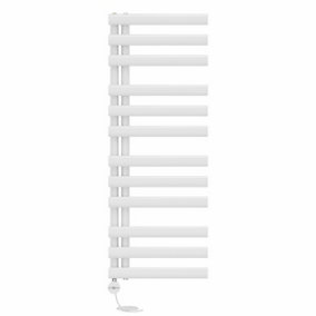Right Radiators Prefilled Thermostatic Electric Heated Towel Rail Oval Column Rads Ladder Warmer - 1200x450mm White