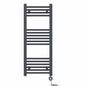 Right Radiators Prefilled Thermostatic Electric Heated Towel Rail Straight Bathroom Ladder Warmer - Anthracite 1000x400 mm