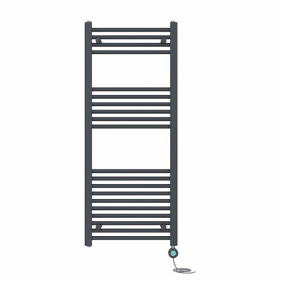 Right Radiators Prefilled Thermostatic Electric Heated Towel Rail Straight Bathroom Ladder Warmer - Anthracite 1200x500 mm