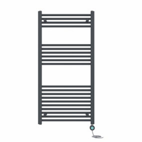 Right Radiators Prefilled Thermostatic Electric Heated Towel Rail Straight Bathroom Ladder Warmer - Anthracite 1200x600 mm