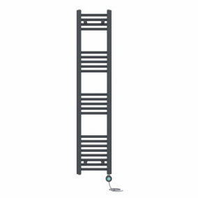 Right Radiators Prefilled Thermostatic Electric Heated Towel Rail Straight Bathroom Ladder Warmer - Anthracite 1400x300 mm