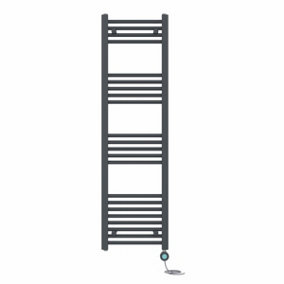 Right Radiators Prefilled Thermostatic Electric Heated Towel Rail Straight Bathroom Ladder Warmer - Anthracite 1400x400 mm