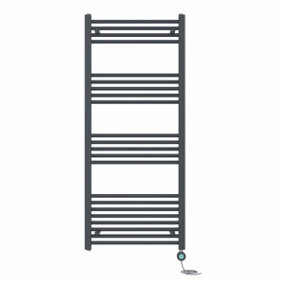 Right Radiators Prefilled Thermostatic Electric Heated Towel Rail Straight Bathroom Ladder Warmer - Anthracite 1400x600 mm