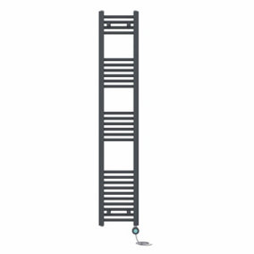 Right Radiators Prefilled Thermostatic Electric Heated Towel Rail Straight Bathroom Ladder Warmer - Anthracite 1600x300 mm