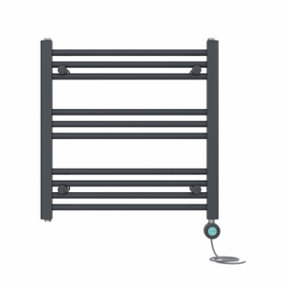 Right Radiators Prefilled Thermostatic Electric Heated Towel Rail Straight Bathroom Ladder Warmer - Anthracite 600x600 mm