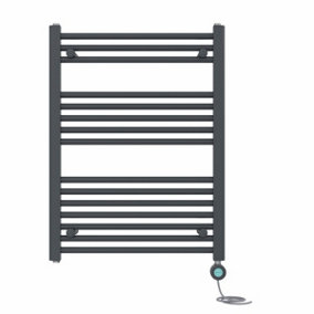 Right Radiators Prefilled Thermostatic Electric Heated Towel Rail Straight Bathroom Ladder Warmer - Anthracite 800x600 mm