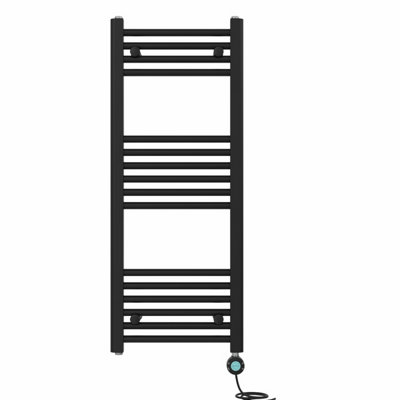 Right Radiators Prefilled Thermostatic Electric Heated Towel Rail Straight Bathroom Ladder Warmer - Black 1000x400 mm