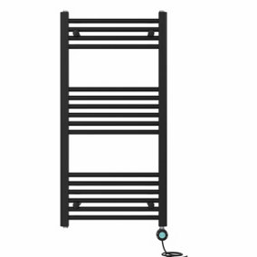 Right Radiators Prefilled Thermostatic Electric Heated Towel Rail Straight Bathroom Ladder Warmer - Black 1000x500 mm
