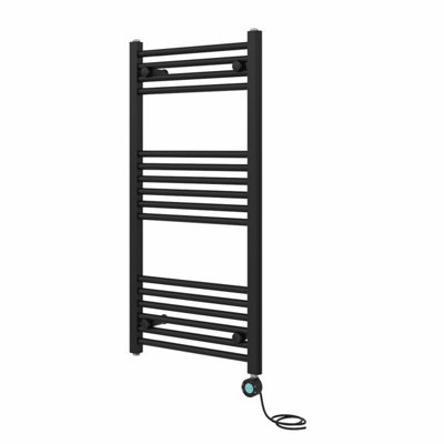 Right Radiators Prefilled Thermostatic Electric Heated Towel Rail Straight Bathroom Ladder Warmer - Black 1000x500 mm